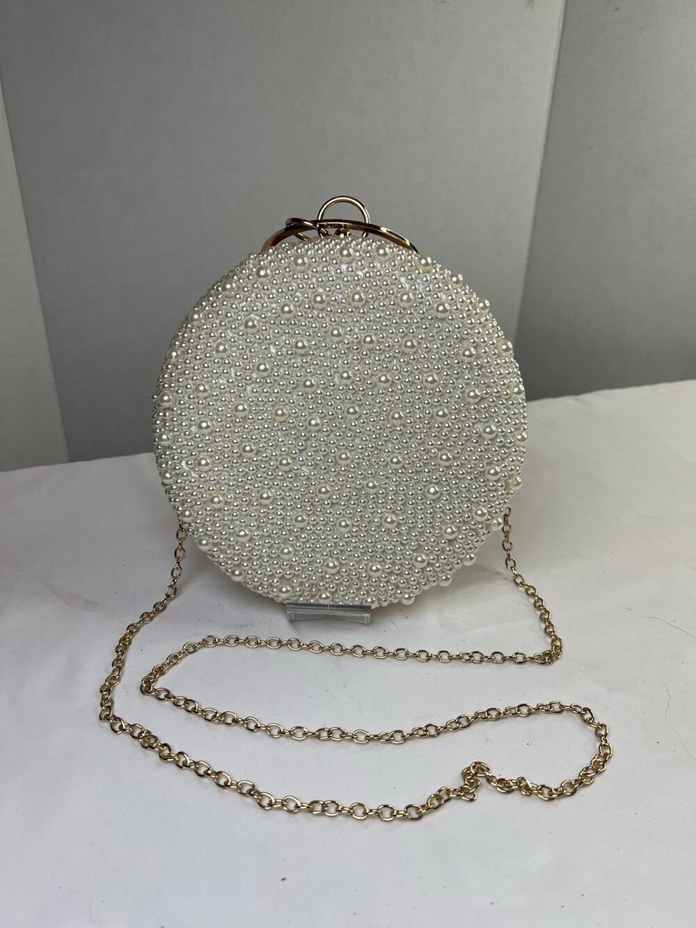 Pearl Gold Chain Wrist Handbag Evening Formal Wedding Elegant!